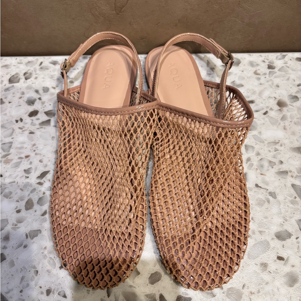 Aqua Tan Mesh Slingback Flats